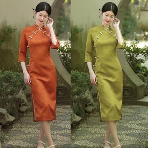 Ethnic Clothing Women Mandarin Collar Slim Fit Cheongsam Vintage Traditional Chinese Dress Classic Elegant Evening Party Gown Long Sleeve