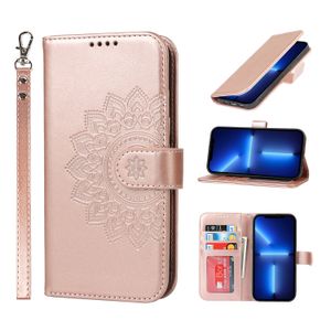 Pu Leather Intryck Flower Card Holder Wallet Case For iPhone 15 Pro Max 14 13 12 11 XR XS 8 Flip Stand Cover Funda med Lanyard