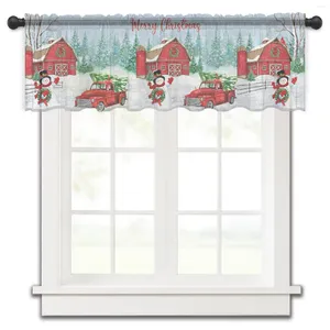 Curtain Christmas Winter Farm Red Barn Snowman Car Tree Bird Kitchen Curtains Tulle Sheer Short Living Room Decor Voile Drapes