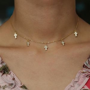 Neue lateinische kleine Kreuz-Anhänger-Halskette mit klarem Zirkon, 100 % 925er Sterlingsilber, glückliche baumelnde Kreuz-Halskette für Mädchen213a