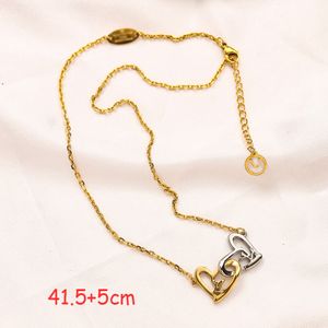 Brand Designer High End Pendants Necklaces Double Heart Gold Plated Stainless Steel Letter Choker Pendant Necklace Link Chain Jewelry