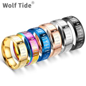 Viking Letter Men's Titanium rostfritt stål ring rune bokstäver finger ringband för par ringar anillos estetiska hiphop smycken grossist för män och kvinnor