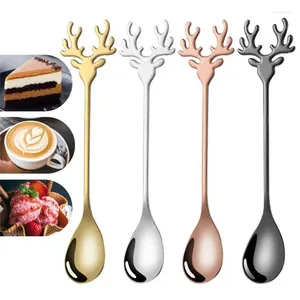 Dinnerware Sets Elk Head Soup Spoon Stirring Christmas Multifunctional Teaspoons Mixing Cutlery Tableware KitchenAccessories