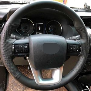 Steering Wheel Covers Black Artificial Leather Hand-Stitched Car Steering Wheel Cover Car Accessories For Toyota Fortuner 2016-2019 Hilux 2015-2019 Q231016