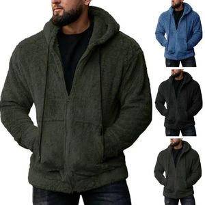 Couro masculino falso homens inverno casaco com capuz grosso pelúcia manga longa jaqueta cordão cor sólida zíper fechamento bolsos casual outwear 231016