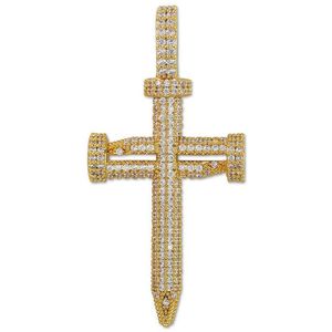 Hip Hop Jewelry Diamond Nail Cross Necklace Pendant Gold Silver Plated Iced Out Zircon med Rope Chain255e