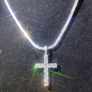 Shining Diamond Stone Cross Pendants Necklace Jewelry Platinum Plated Men Women Lover Gift Couple Religious Jewelry261G