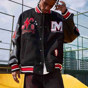 Herrjackor Y2k Street Hip Hop Vintage Baseball Uniform Men's American Letter Tower broderad jacka Par Casual Full Matching Jacket X1016