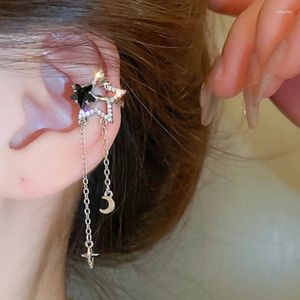 Backs Earrings Fashion Korean Star And Moon Tassel Earcuff Ear Clips For Women Fake Piercing Black Stars Silver Color Trendy Jewelry