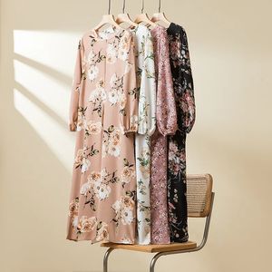 Grundlegende Casual Kleider Frühling Sommer Lose Chiffon Weibliche Volle Hülse Floral Gedruckt Zipper Lange Dres Maxi Mujer Vestidoes 231016