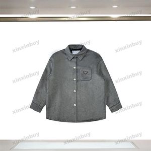 Xinxinbuy Men Designer Płaszcz Kurtka Metal Trójkąt Letter Woolen Fabric Paris Długie rękaw Kobiety Czarny Khaki Gray M-2XL255Y