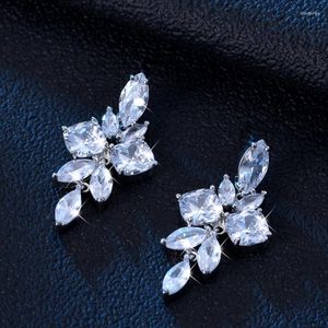 Dangle Earrings Luxury Delicate Olive Branch Flower Zircon Drop Cubic Earring 2023 Trend Elegant Woman Long