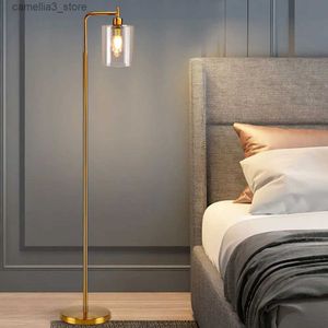 Floor Lamps Depuley Nordic Vertical Metal LED Floor Lamp Glass Shade Brass Pole Arc Tall Lighting for Living Bedroom Office E26 Gold/Black Q231016