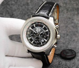 Luxury Mens Watch 49 mm Chronograph Quartz Ruch Ruch Silver Case Limited Black Dial 50. rocznica mężczyzn Watch skórzane paski na rękę męską