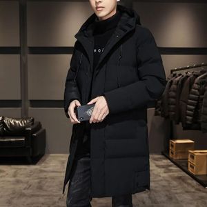 Mens Down Parkas Korean Cotton Jacket Vinterlängda kappa medellängd knä förtjockad huva kläder 231016