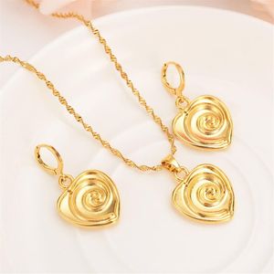 Dubai India Ethiopian Solid Gold Finish love heart Revolve set Jewelrysets for women Pendant Chain Earrings Bride Wedding2586