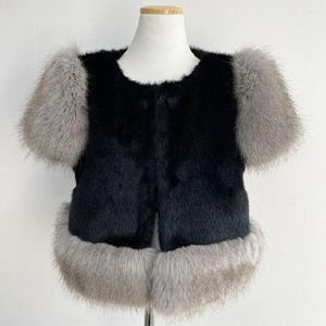 Women's Fur Korean Style White Plush Vest Autumn Winter Retro Stitching Heavy Faux Coat Short Waistcoat Jacket