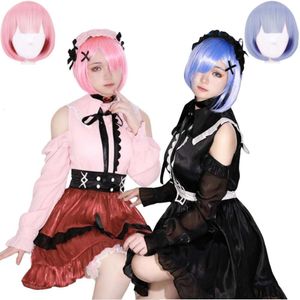 Cosplay Anime Ram Rem Re La vita in un mondo diverso da Zero Costume cosplay Parrucca Lolita Dress Uniform Halloween Stage Performance Suit