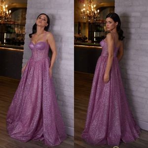 Elegant A Line Evening Purple Pink Spaghetti Formal Party Prom Dress Sequins Glitter Dresses For Special Ocn