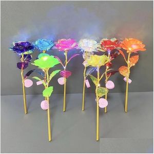 Dekoratif Çiçek Çelenkleri Sevgililer Günü Partisi Gül 24K Folyo Kaplama LED LED ışıltı Güller Önerisi Evlilik Yıldönümü Anneler Doğumd Dhwo3