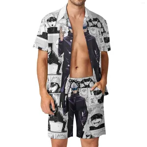 Men's Tracksuits Jujutsu Kaisen JUBA Collage Men Sets Fictional Character Casual Shorts Vacation Shirt Set Fashion Suit Short-Sleeve Clothes