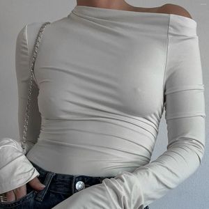 Damskie bluzki kobiety długie rękaw Slim T-Shirt Autumn Spring Off ramię moda nieregularna skośna top żeńska odzież uliczna