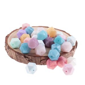 Teethers Toys 200pcs Silicone Beads Hexagon 14mm Pearl Silicone Teethers Baby Teething Bead Pacifier Chain Beads Toys For Baby Care BAP Free 231016