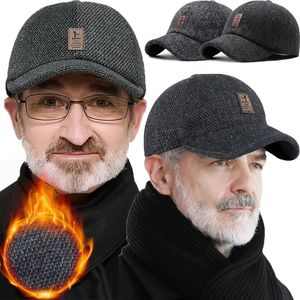 Boné de bola en malha chapéus com proteção de orelha homens inverno quente pai beisebol engrossar earflaps capa de algodão engrossado chapéu 231016