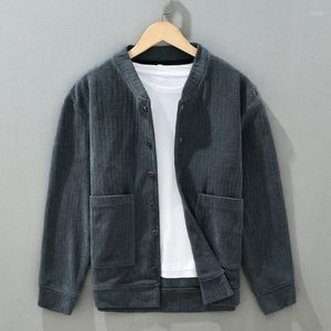 Men's Jackets Corduroy Knitted Cardigan Jacket Spring And Autumn Casual Texture Wood Cotton Basic Coats Male Clothing