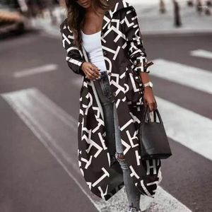 Women's Jackets Streetwear Stylish Color Block Autumn Coat Midi Length Lady Loose For Shopping