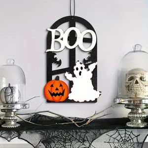 1pc Halloween Window Ghost Pumpkin Wooden Pendant, Suitable For Halloween Party Decoration, Wall Decoration, Door Window Decoration, Indoor Outdoor Universal