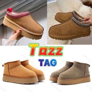 Pantofole Tasman Ciabatte in pelliccia di castagno Pelle di pecora Shearling Muli Tazz Donna Uomo Stivali ultra mini con plateau Scarpe uggssy Calda pelle scamosciata Tomaia Comfort Stivali autunno inverno 606ess