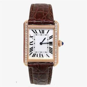 Män/kvinnor tittar på Tank Luxury Womens Wrist Women Quartz Diamond Rose Gold Platinum Square Face rostfritt stål damer Elegant gåva till Lady L