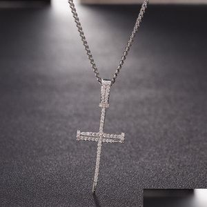 Ожерелья с подвесками Micro Pave Iced Out из кубического циркона, кулон с крестиком для ногтей, ожерелье, ювелирные изделия с кубинской цепочкой или веревочной цепочкой201N, ювелирные изделия на шею Dhetm