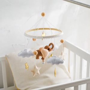 Mobiles# Mobilne zabawki Baby Rattle Mobile 0-12 miesięcy kreskówka słonia drewniana pudełko muzyczne dzwonek hanging zabawki wspornik niemowlęcia