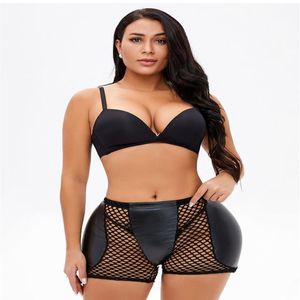 Sex Shapewear Body Shaper Butt Lifter Waist Trainer Large Mesh Sexy Plump Hip Sponge Pad Hip Raise Leather Shorts269K