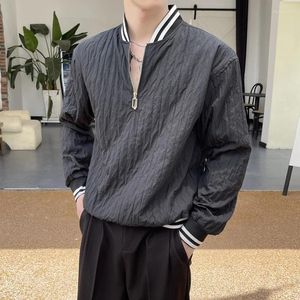 Men's Jackets 2023 Fashion Trend Baseball Jacket Half Zip Design Loose Pullover High Quality Outerwear White/Black Color Coats M-2XL