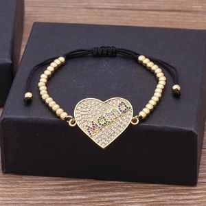 Link Bracelets AIBEF Top Luxury Heart-Shaped Mama Letter Crystal Bracelet Zircon Handmade Vintage Rope Adjustable Birthday Jewelry Gift For