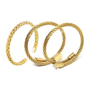 Luxury Brand Man Titan Open Braid Cuff Charm Bangle Titanium rostfritt stål Justerbara armband armband för män kvinnor smycken246d