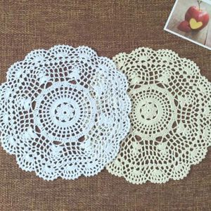 Bordmattor 6st/Lot Round Doily Cotton Hand Made Crochet Cup Mat White and Beige 30cmx30cm Place