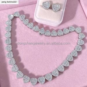 Женское ожерелье в форме сердца, изящные ювелирные изделия, модное серебро 925 пробы с ледяным бриллиантом Vvs, муассанит, хип-хоп, кубинская цепочка