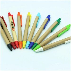 Ballpoint Pens Hurtowe uczniowie promocyjni Ekologiczne papierowe papier Niestandardowe Logo School Dostarczenie papieru papierniczego plastikowe klips Dostawa Dhtaw