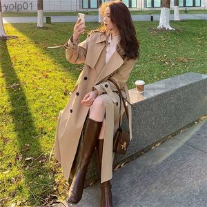 Women's Jackets Streetwear Loose Trench Coat Midi Length Fashion Korean Elegant Khaki Black Women's Windbreaker Coat Casual Double Breasted TopsL231016