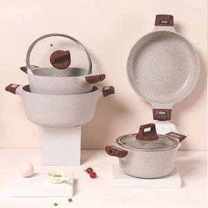 Bowls Light Luxury 4PCS Soup Pot Cookware Set Kitchen Household Cooking Aluminum Composite Primed Non-stick Utensil Sets