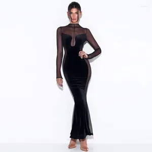 Casual Dresses POFGD 2023 Fashion Pure Color Long Sleeve Dress Round Neck dragkedja golvlängd Hög gata Stil Kvinnor