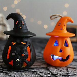 Lanterna de abóbora de Halloween de 1 unidade, luz de mão de caveira decorativa assustadora, lâmpada de abóbora decorativa de Halloween, decoração de festa, luminária de local, brinquedo de mão portátil