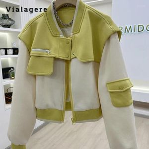 Jaquetas femininas 2023 outono inverno coreano estilo chique único zíper retalhos jaqueta para mulheres escritório senhora outerwear moda v-pescoço solto