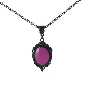 Ketten Vampir Rot/Lila Quarz Charm Halskette Gothic Oval Anhänger Für Frauen Halloween Schmuck Freund Geschenke