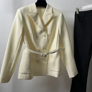 여자 재킷 트라이 흰색 블레이저 코트 봄 패션 활주로 싱글 가슴 라펠 재킷 기질 세련된 허리 고품질 의류 여성
