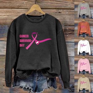 Men's Hoodies 2023 Autumn And Winter Round Neck Breast Cancer Awareness Day Printed Sweater Lace Trim Tops For Women